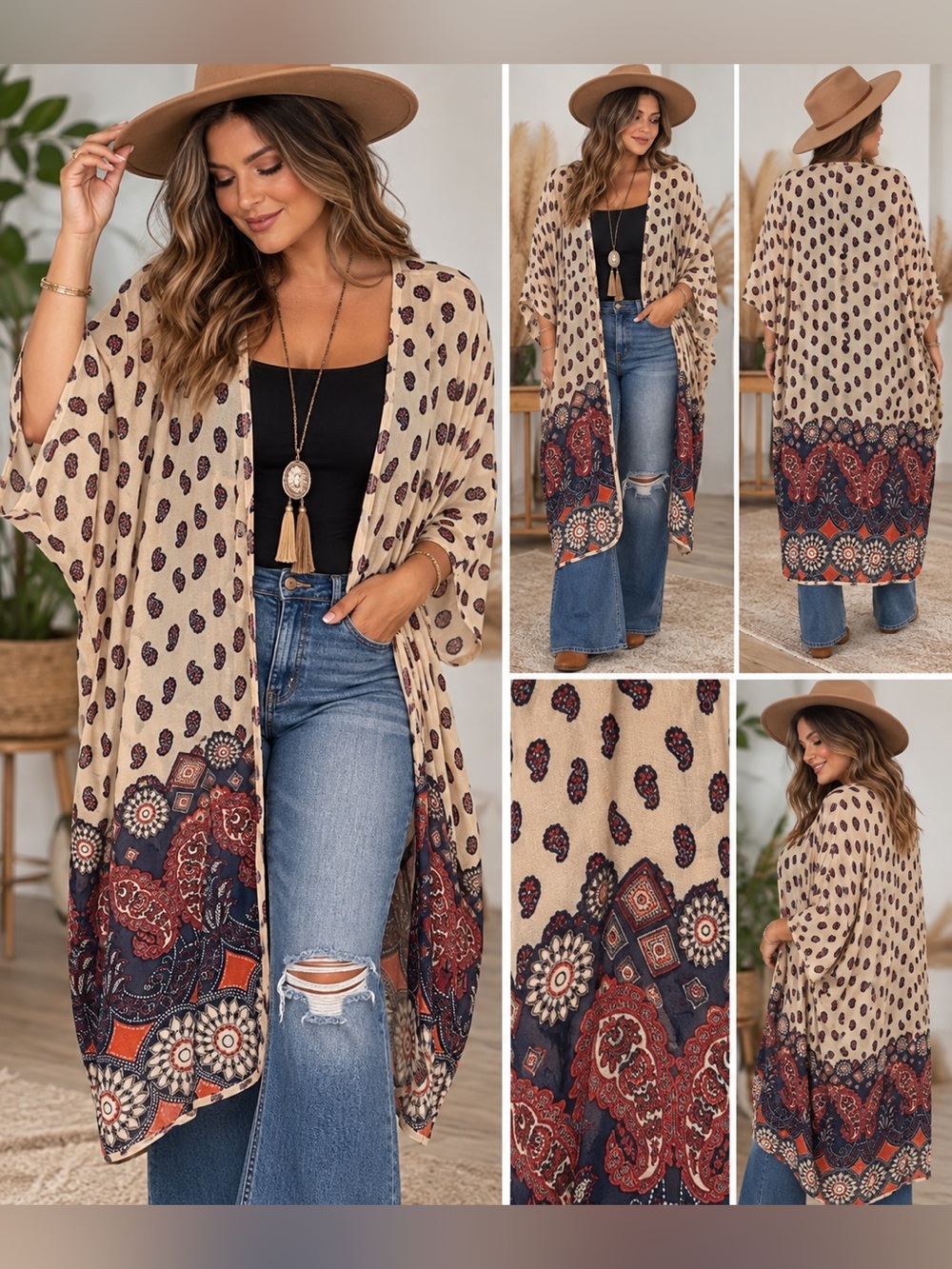 Live a Truth Paisley Border Print Kimono 2X Like New